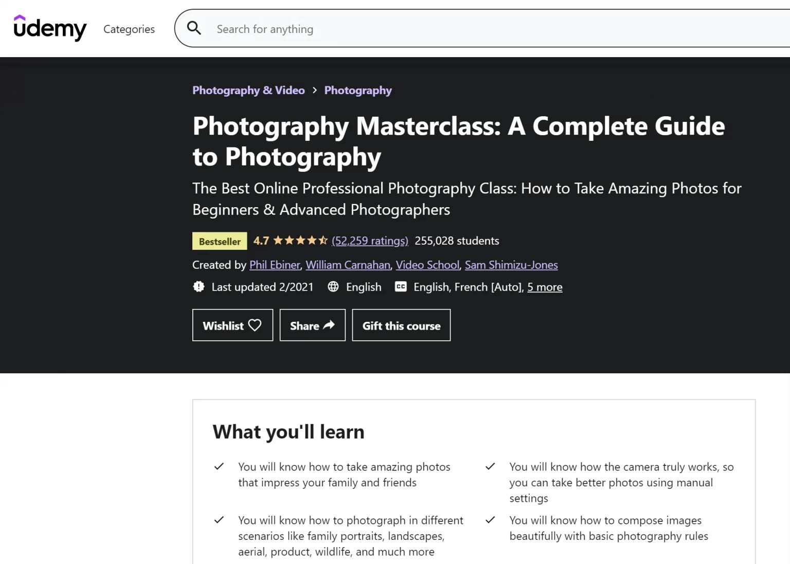 Udemy: Photography Masterclass, A Complete Guide to Photography
