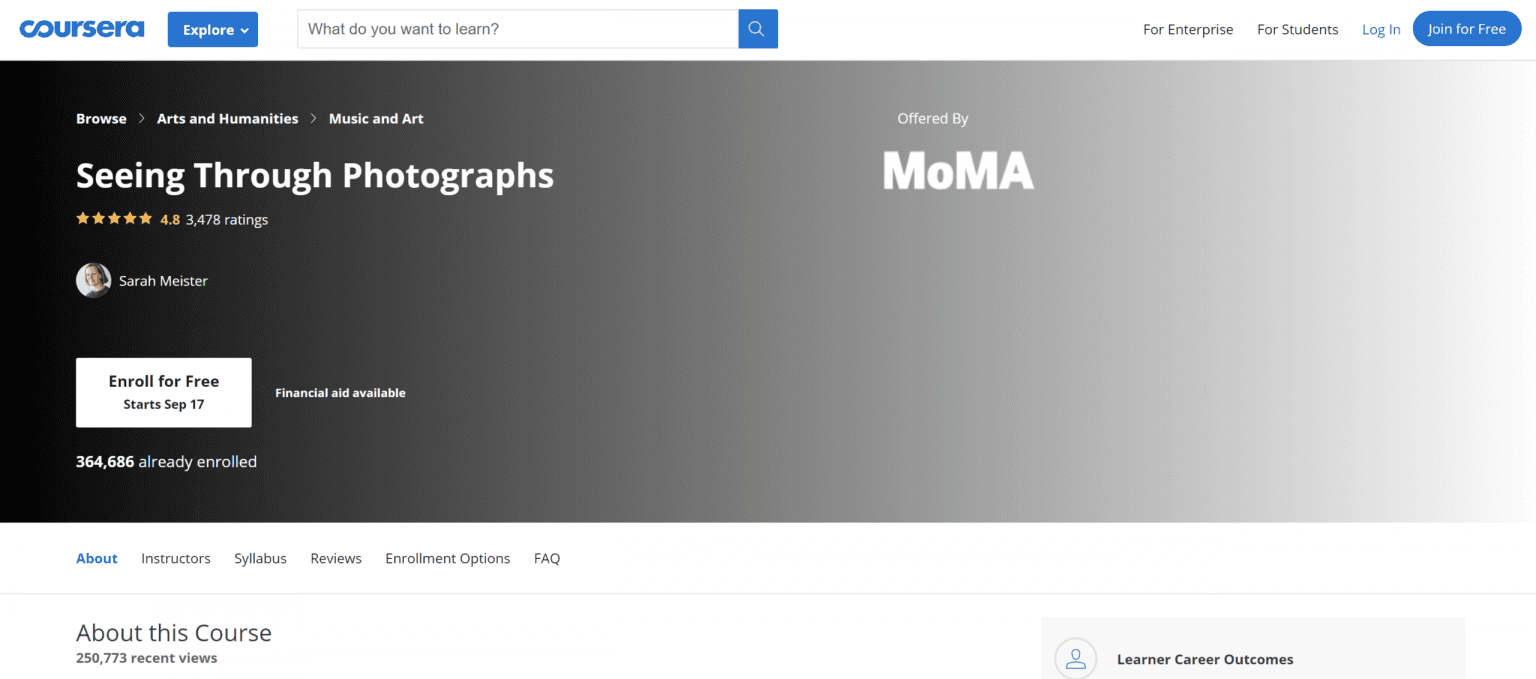 Coursera: Seeing Through Photographs, supported by Museum of Modern Art