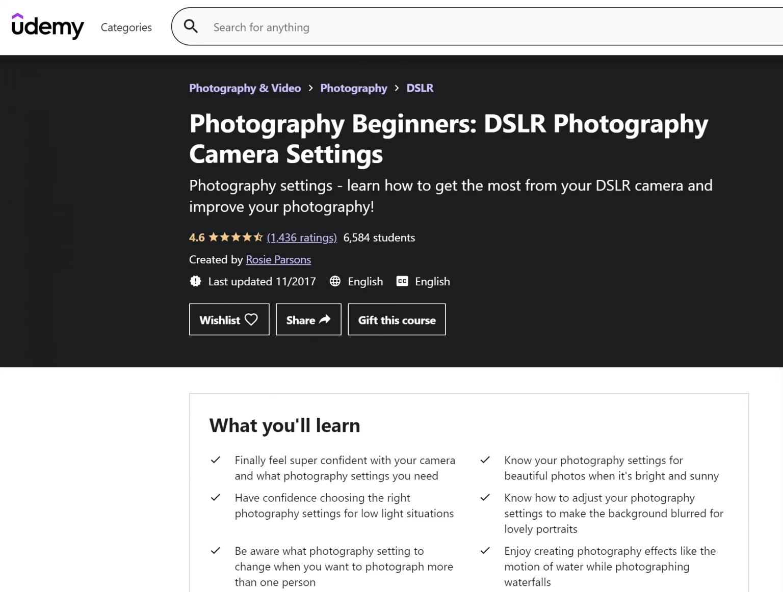 Udemy: Photography Beginners, DSLR Photography Camera Settings