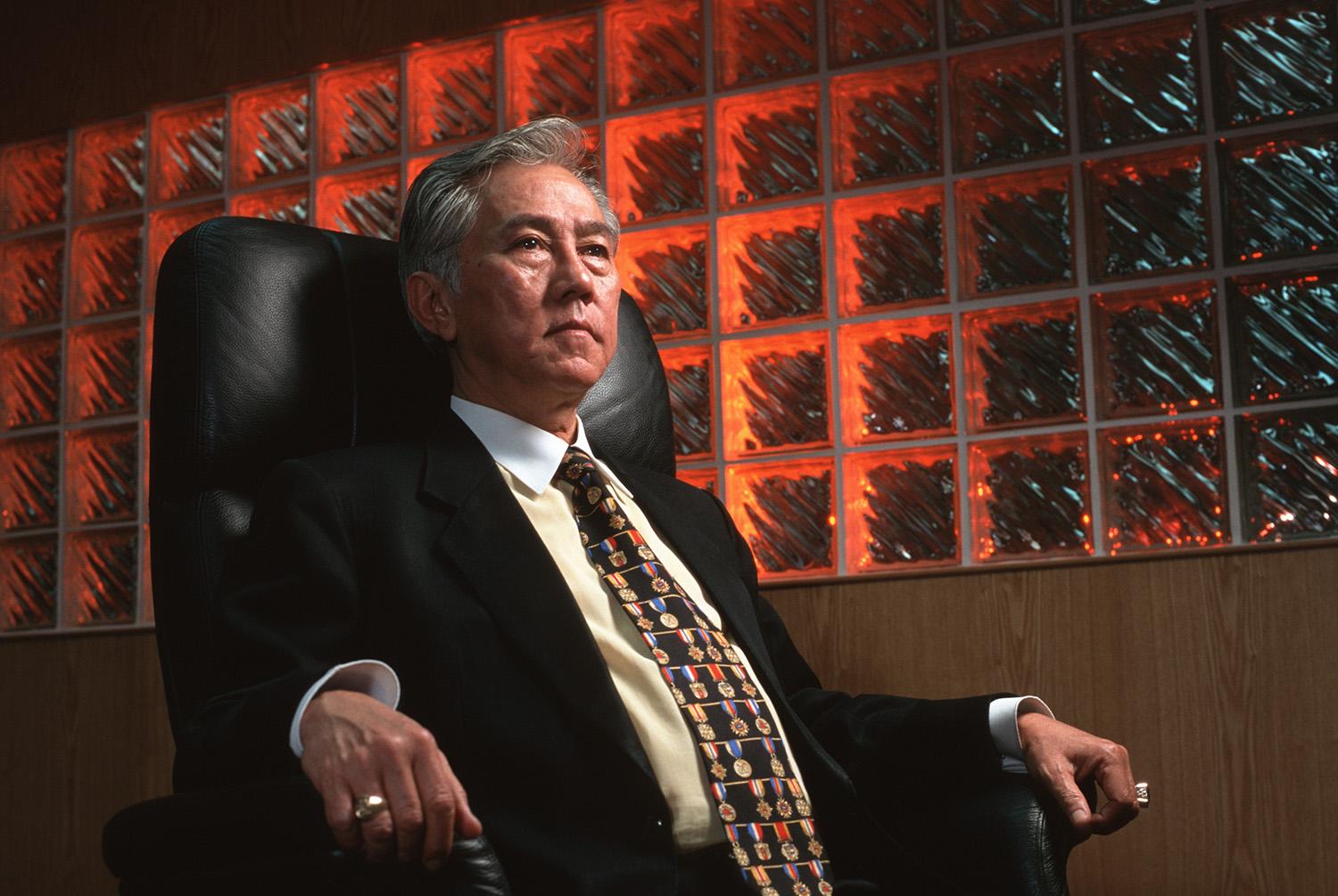Nakornthai Strip Mill (NSM) President, Sawasdi Horrungruang, sits in his office in Bangkok. His steel mill company has faced economic ruin and collapsed after the economic crash of 1997, it is now undergoing massive financial reform and restructuring.