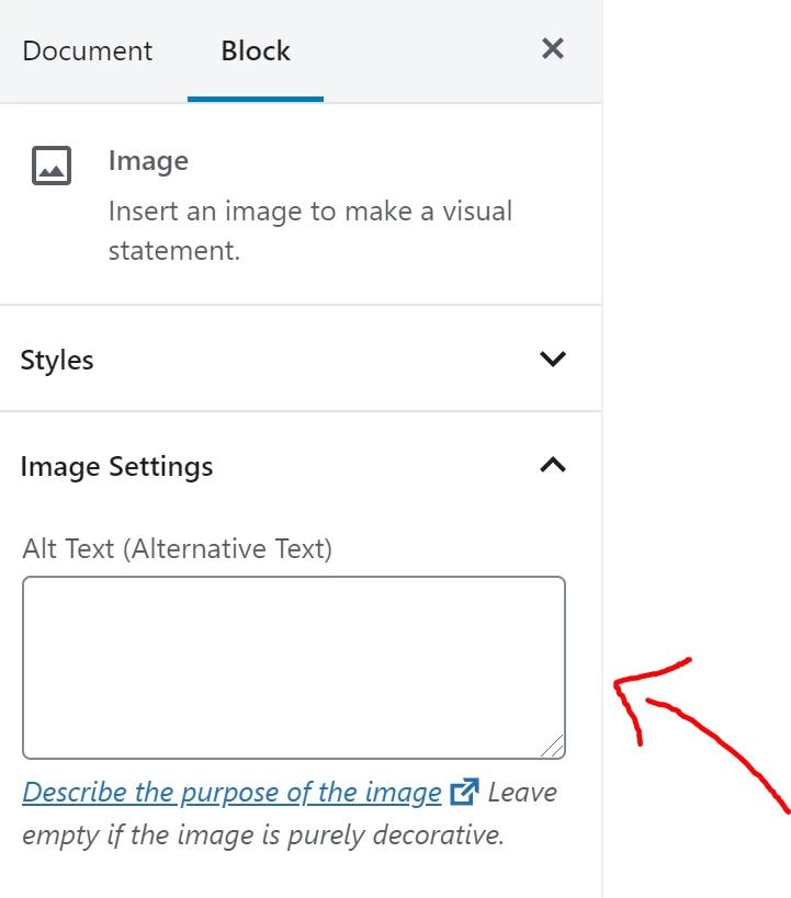 Wordpress image Alt text
