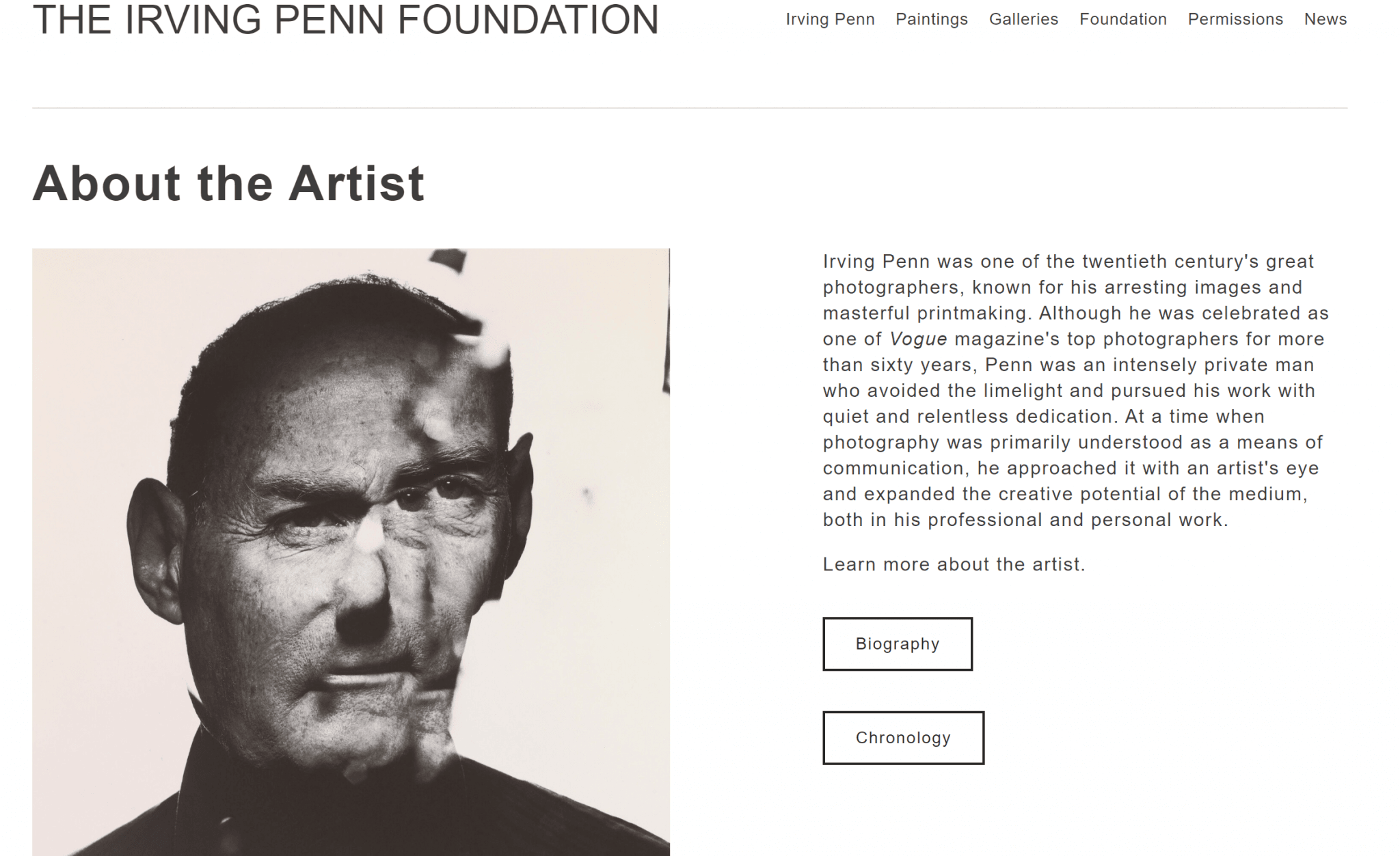 Irving Penn Foundation’s website
