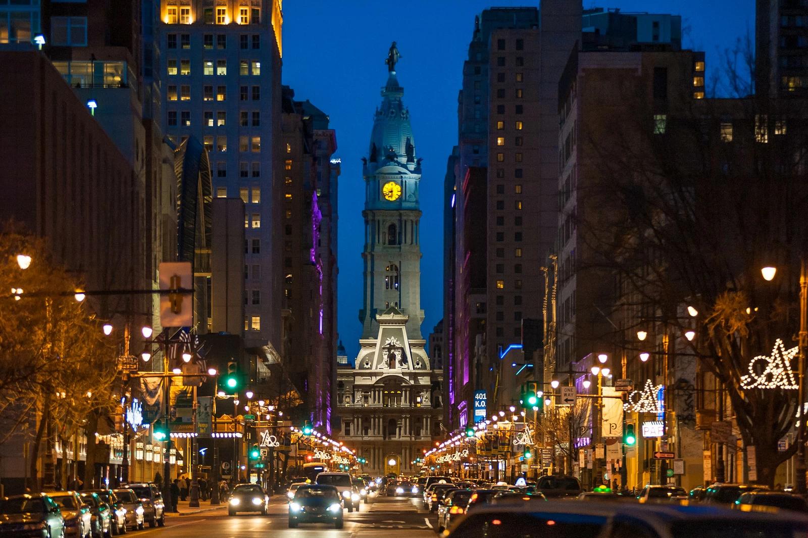 Broad Street at night, Philadelphia, Pennsylvania, USA. Photo and story by John Greim.