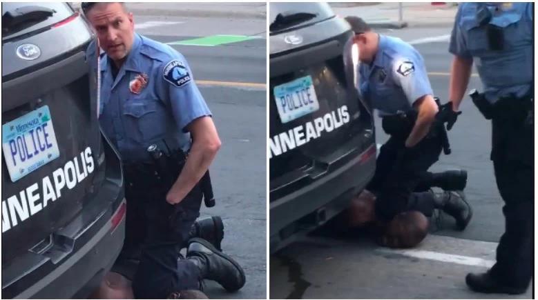 A screen grab of officer Derek Chauvin with his knee on George Floyd’s neck.