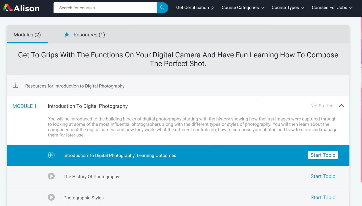 Alison: Introduction to Digital Photography