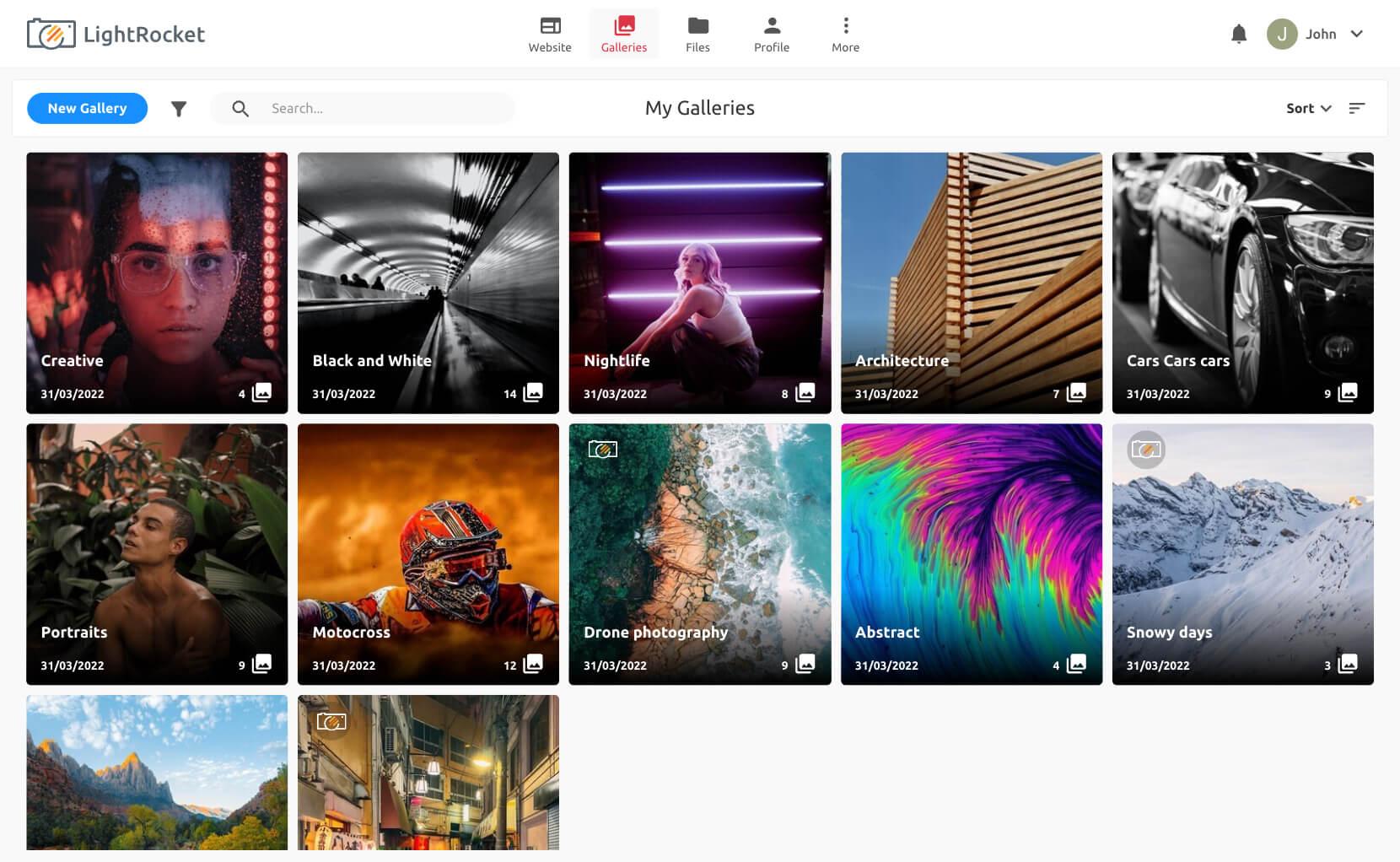 Create galleries to show your work